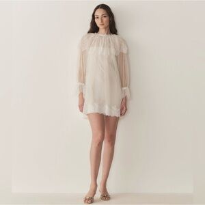 Doen Lilith White Sheer dress with slip, lace and Swiss dot details.